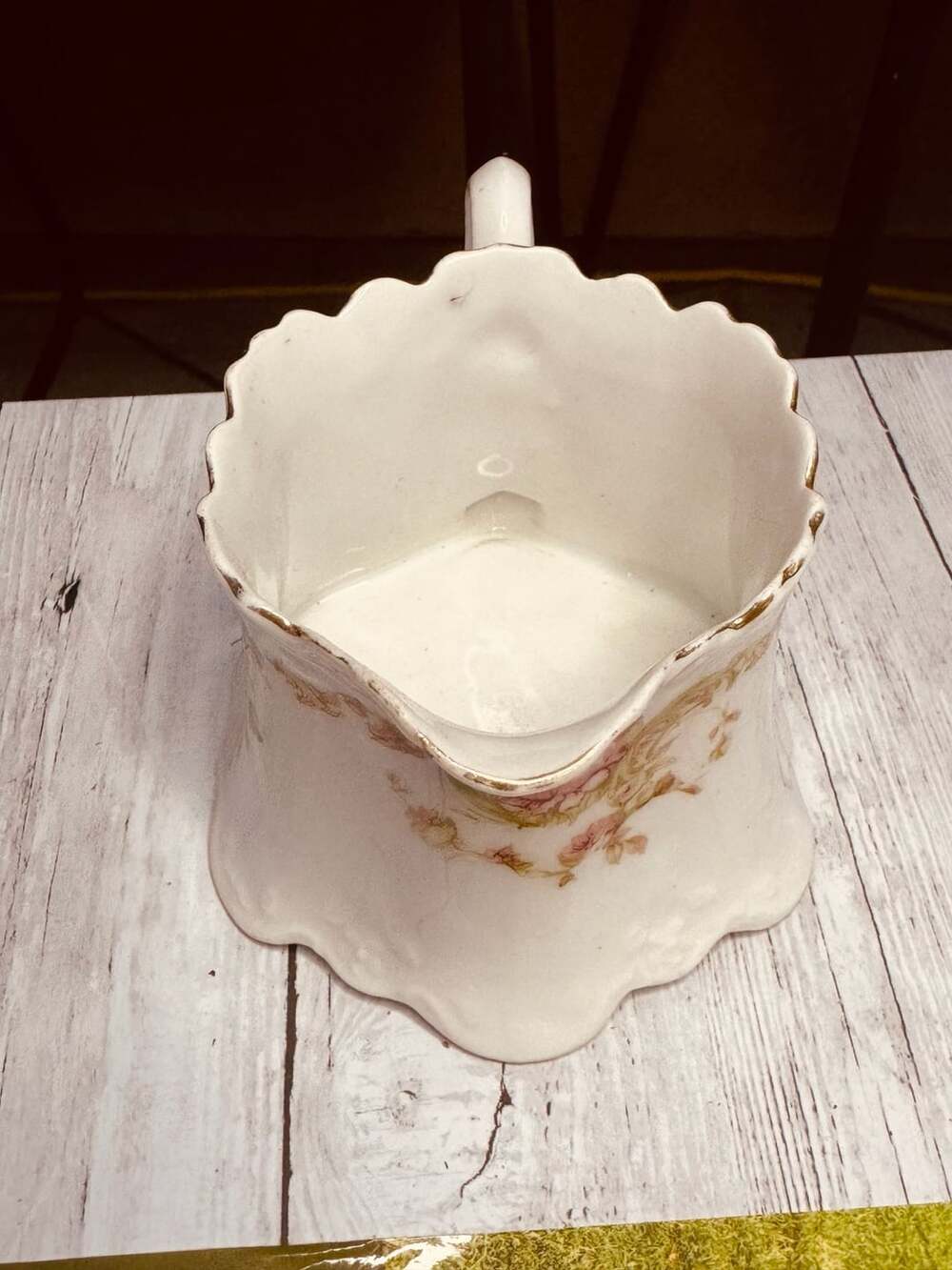Z.S. & Co. Bavaria Porcelain Pitcher Creamer Floral Pink Roses Gold Trim